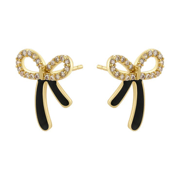 1 Pair Casual Elegant Sweet Bow Knot Enamel Plating Inlay Copper Zircon 18K Gold Plated Ear Studs