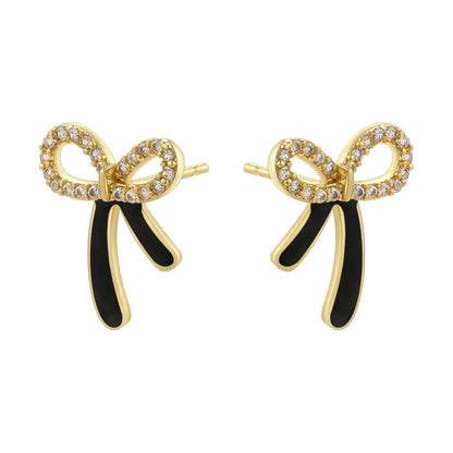 1 Pair Casual Elegant Sweet Bow Knot Enamel Plating Inlay Copper Zircon 18K Gold Plated Ear Studs