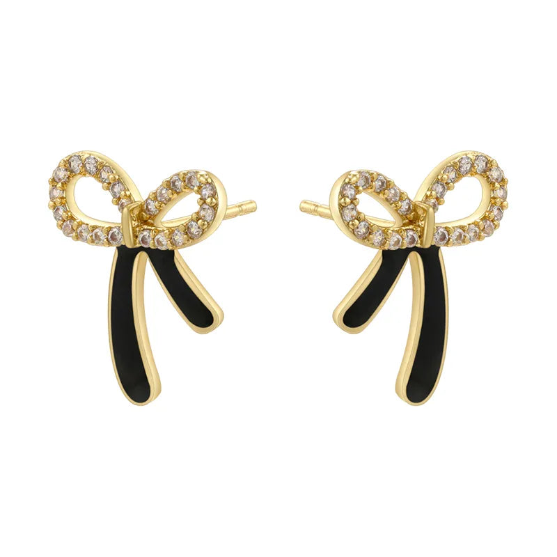 1 Pair Casual Elegant Sweet Bow Knot Enamel Plating Inlay Copper Zircon 18K Gold Plated Ear Studs