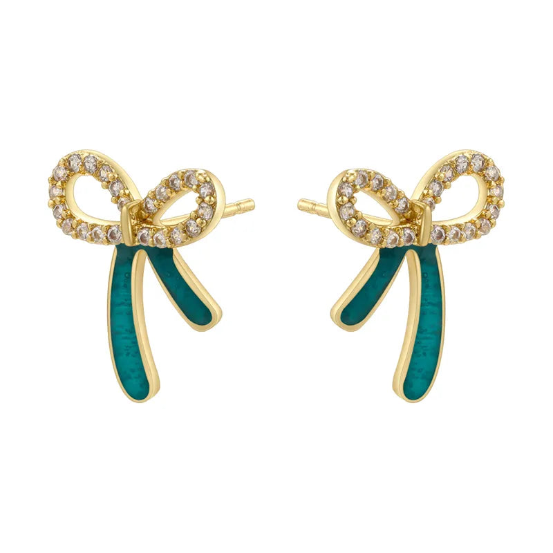 1 Pair Casual Elegant Sweet Bow Knot Enamel Plating Inlay Copper Zircon 18K Gold Plated Ear Studs