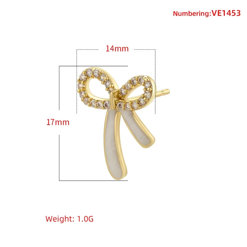 1 Pair Casual Elegant Sweet Bow Knot Enamel Plating Inlay Copper Zircon 18K Gold Plated Ear Studs