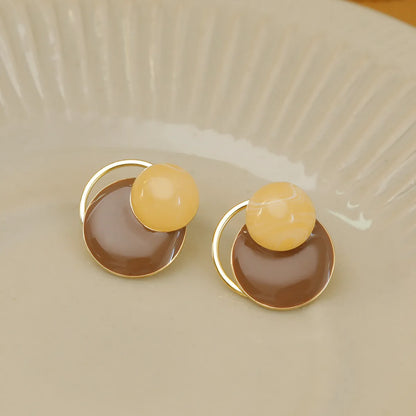 1 Pair Casual Elegant Sweet Round Enamel Copper 18K Gold Plated Ear Studs