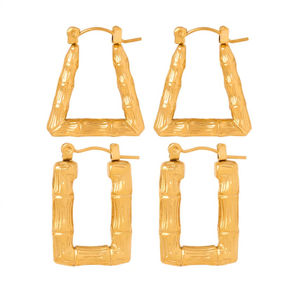 1 Pair Casual Elegant Triangle Square Plating Carving Titanium Steel 18k Gold Plated Hoop Earrings