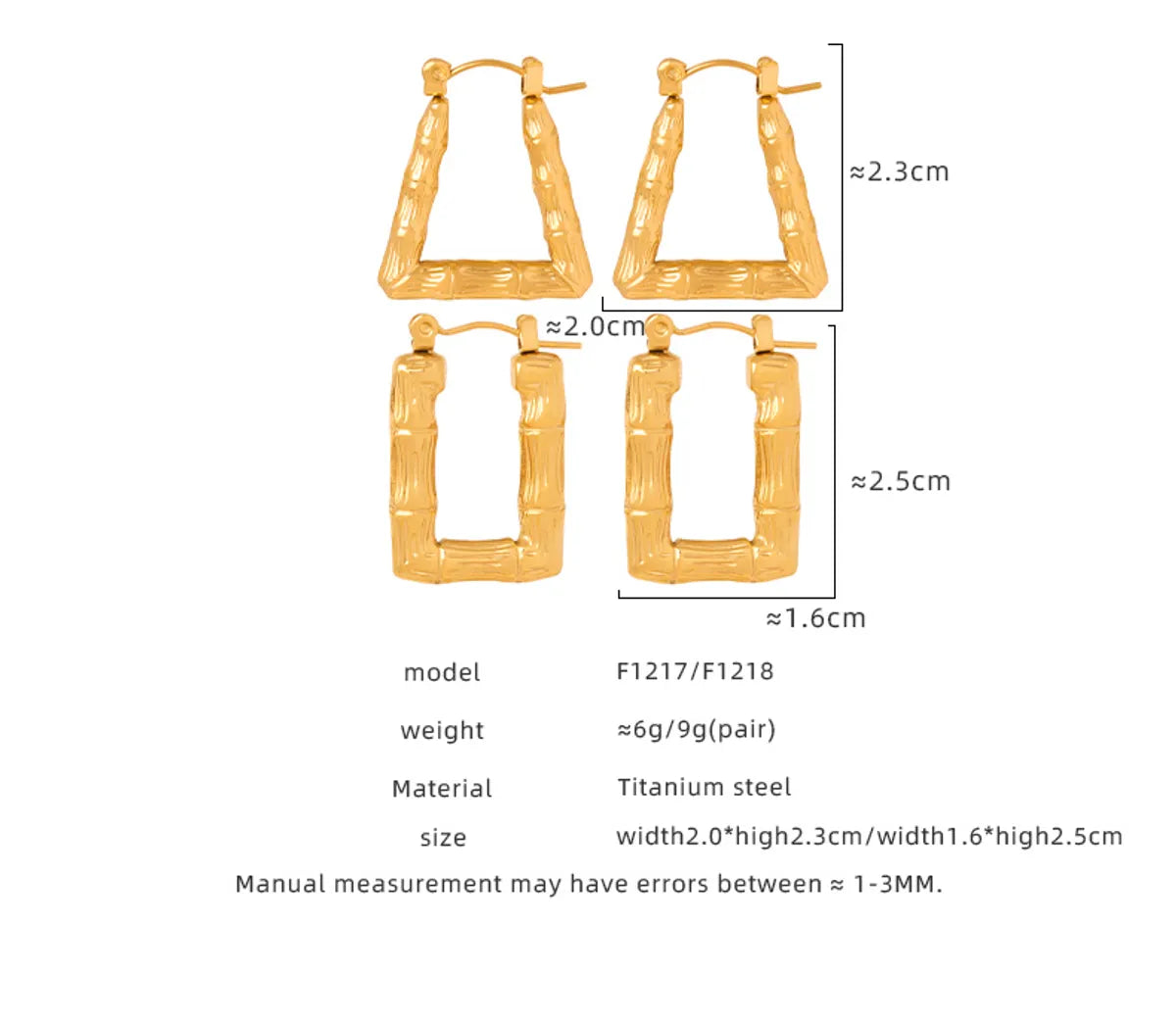 1 Pair Casual Elegant Triangle Square Plating Carving Titanium Steel 18k Gold Plated Hoop Earrings