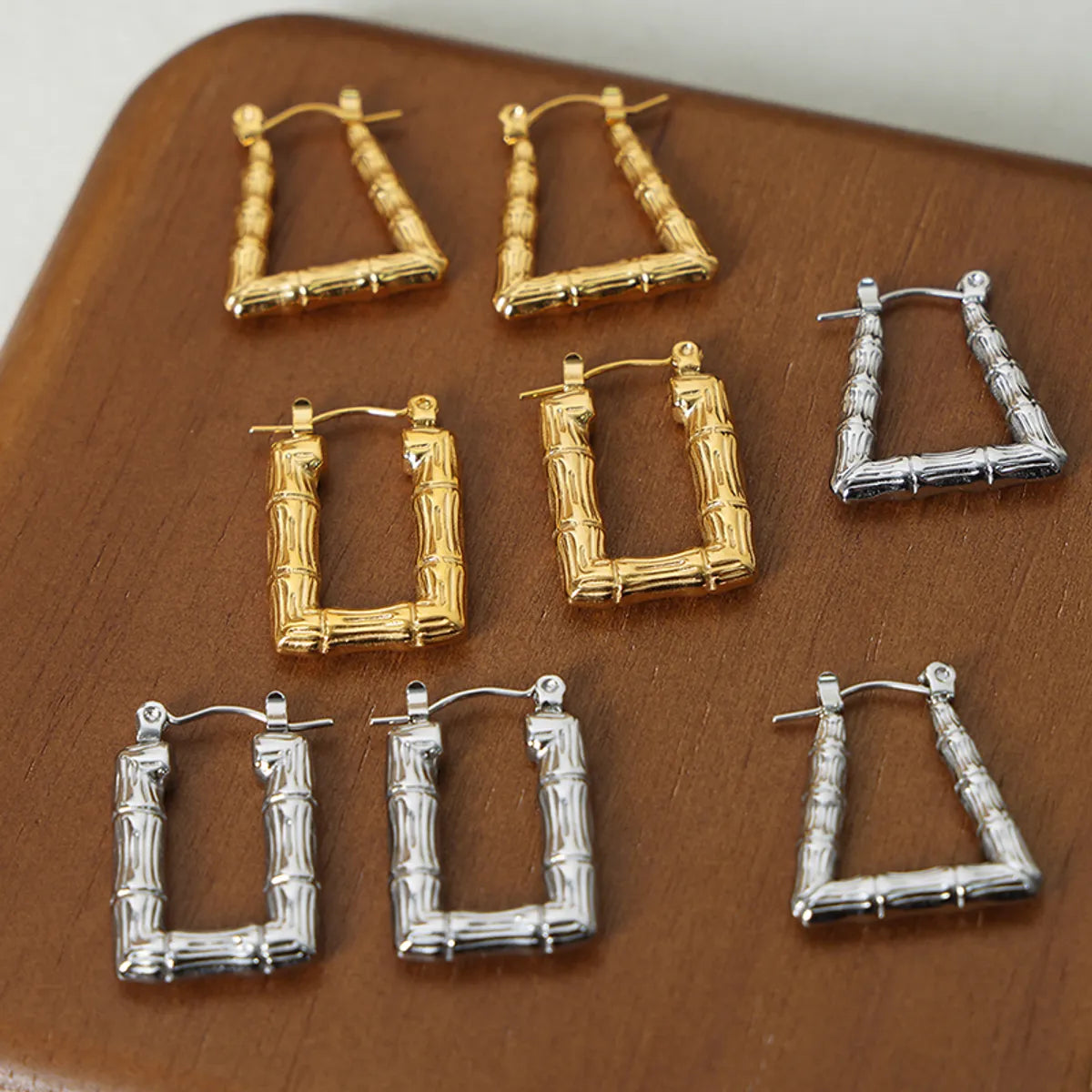 1 Pair Casual Elegant Triangle Square Plating Carving Titanium Steel 18k Gold Plated Hoop Earrings