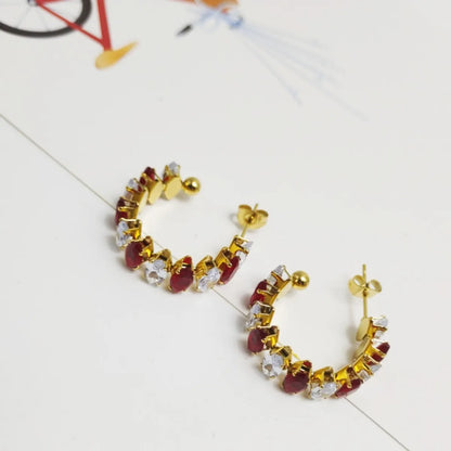 1 Pair Casual Elegant Vacation C Shape Inlay 304 Stainless Steel Zircon 18K Gold Plated Ear Studs