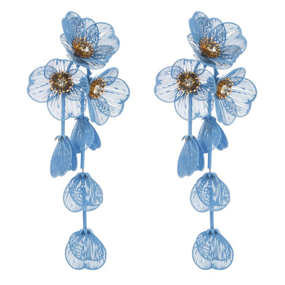 1 Pair Casual Elegant Vacation Flower Inlay Alloy Rhinestones Silver Plated Drop Earrings