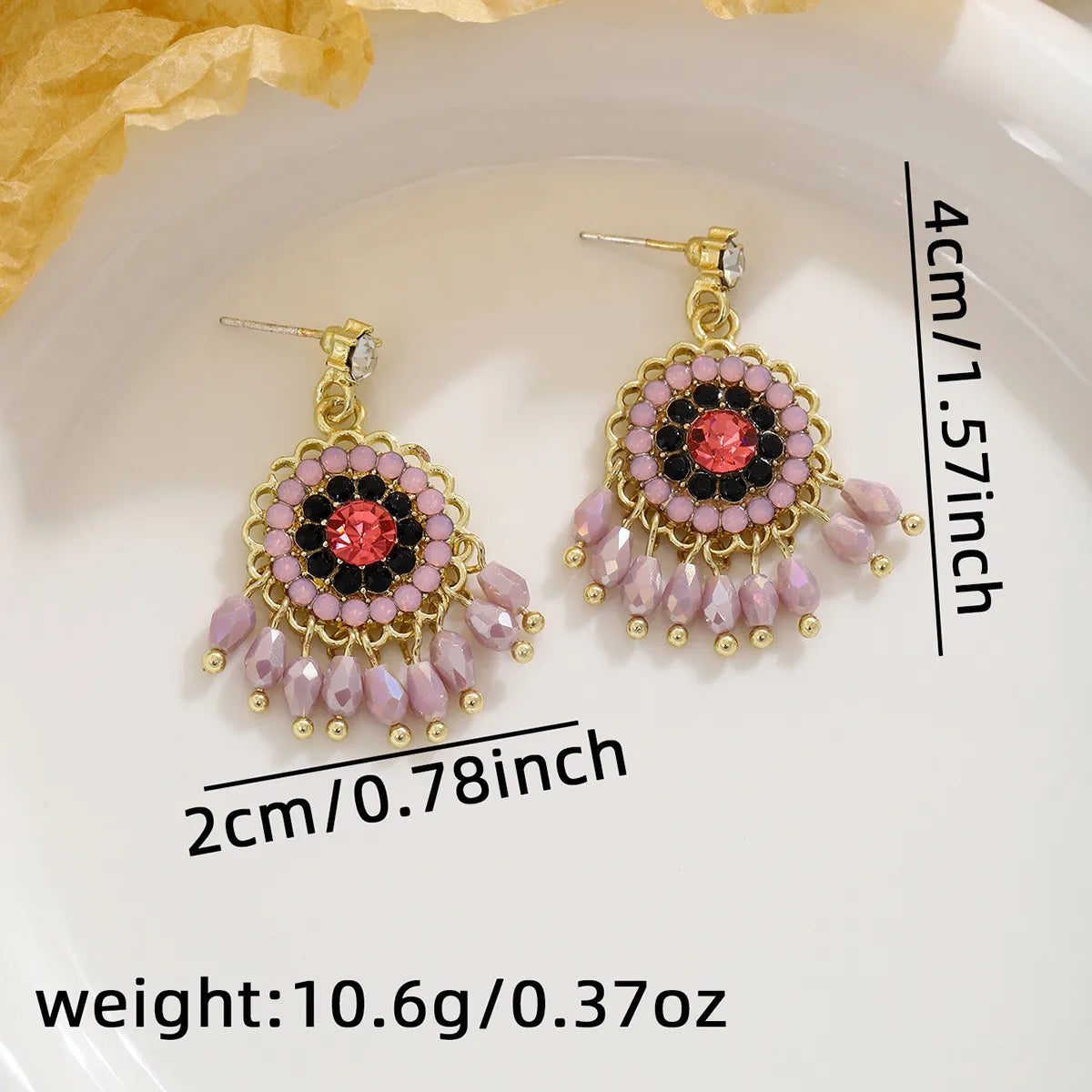 1 Pair Casual Ethnic Style Geometric Beaded Inlay Zinc Alloy Rhinestones Drop Earrings