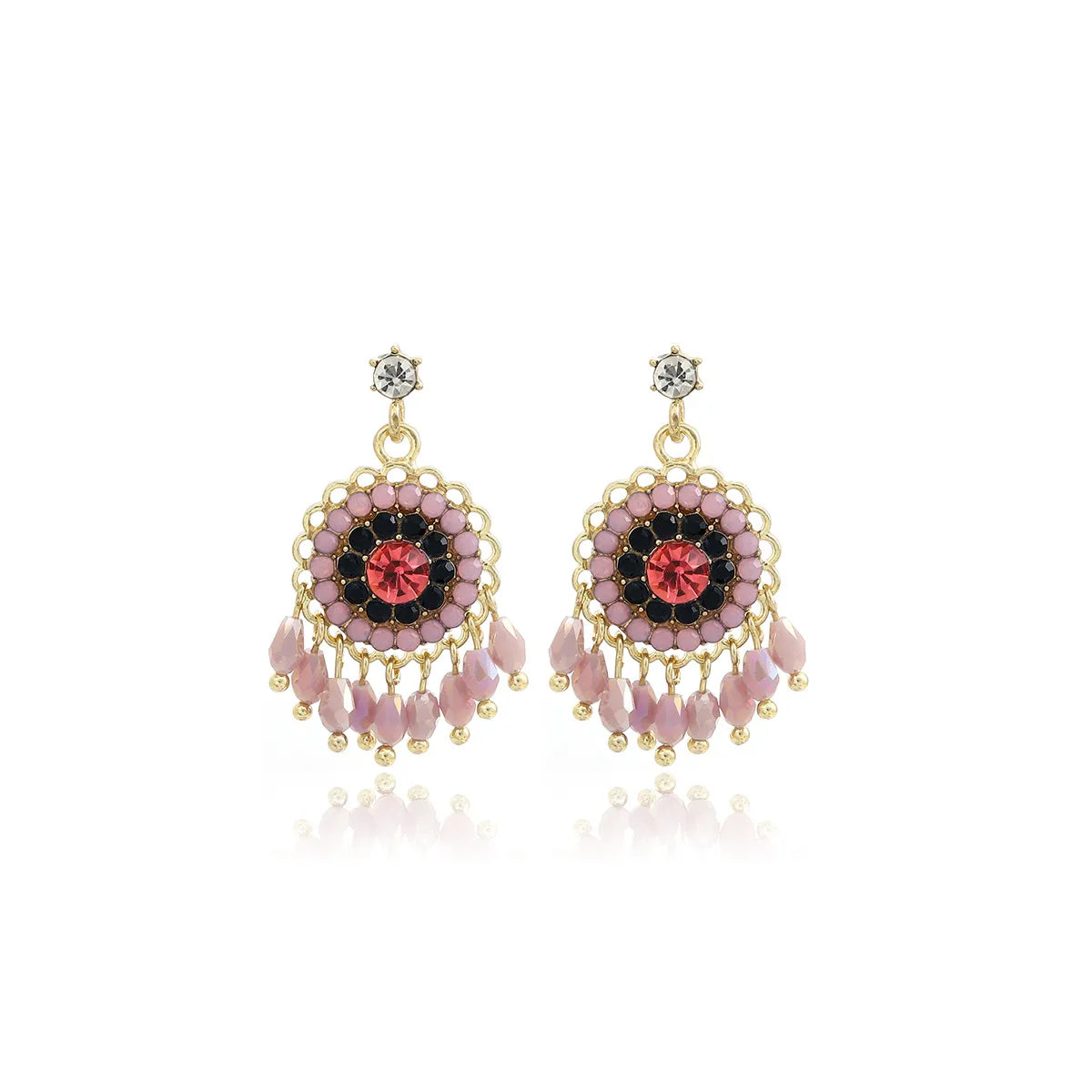 1 Pair Casual Ethnic Style Geometric Beaded Inlay Zinc Alloy Rhinestones Drop Earrings