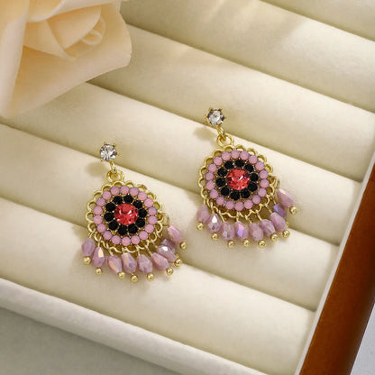 1 Pair Casual Ethnic Style Geometric Beaded Inlay Zinc Alloy Rhinestones Drop Earrings