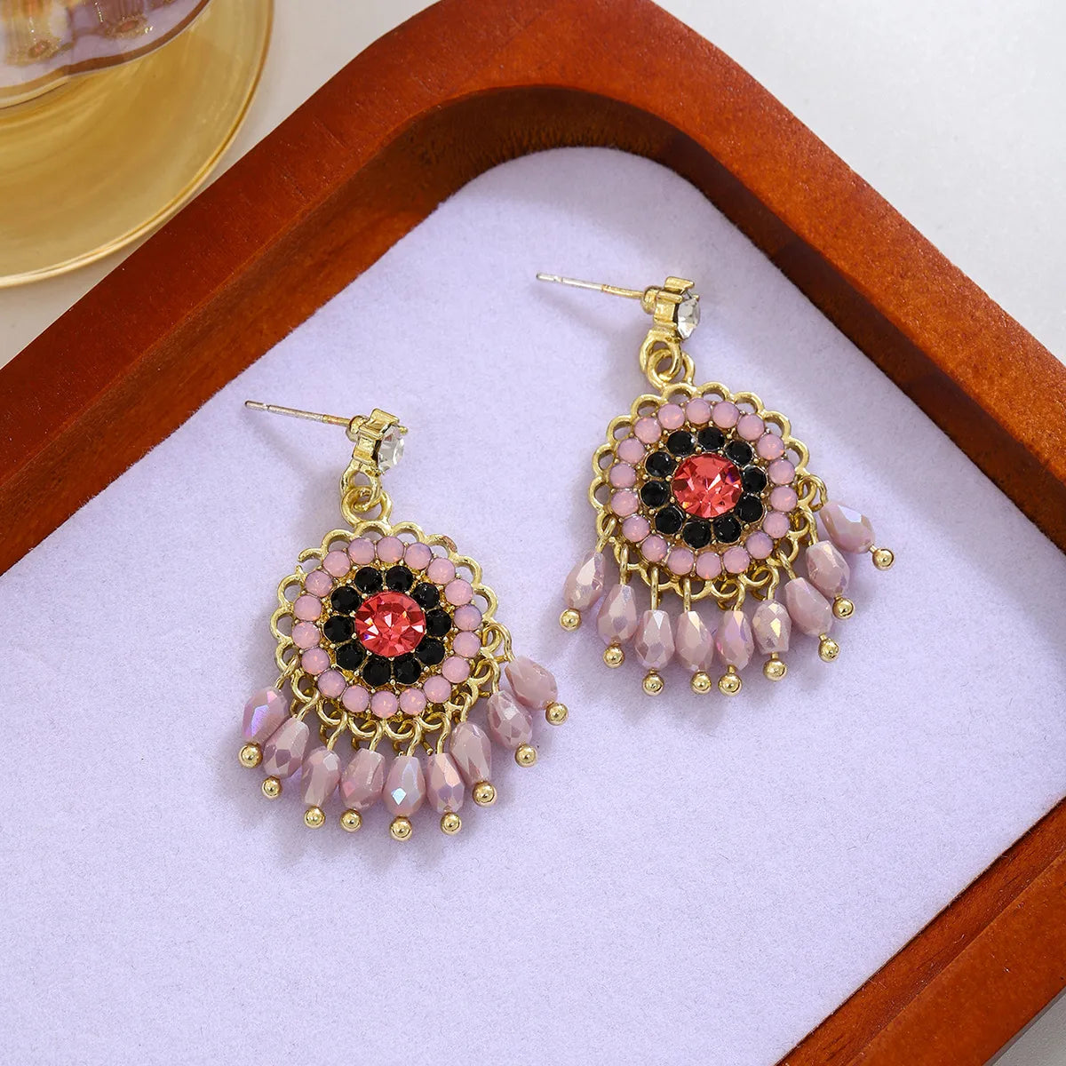 1 Pair Casual Ethnic Style Geometric Beaded Inlay Zinc Alloy Rhinestones Drop Earrings