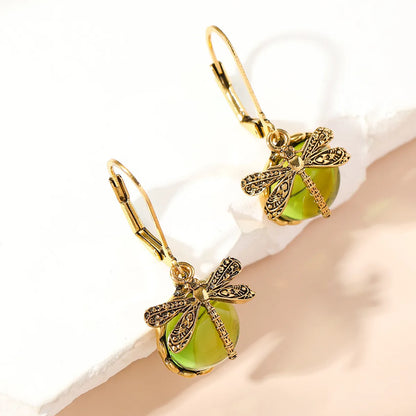 1 Pair Casual Ethnic Style Oval Dragonfly Plating Inlay Alloy Crystal Drop Earrings