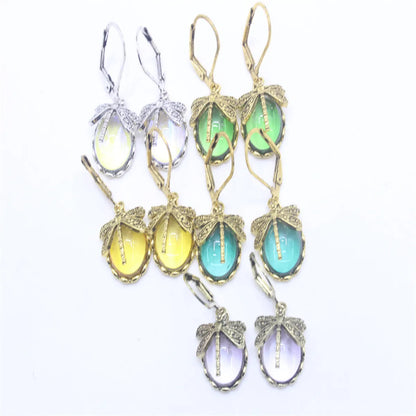 1 Pair Casual Ethnic Style Oval Dragonfly Plating Inlay Alloy Crystal Drop Earrings