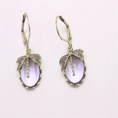 1 Pair Casual Ethnic Style Oval Dragonfly Plating Inlay Alloy Crystal Drop Earrings