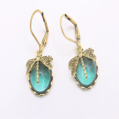 1 Pair Casual Ethnic Style Oval Dragonfly Plating Inlay Alloy Crystal Drop Earrings