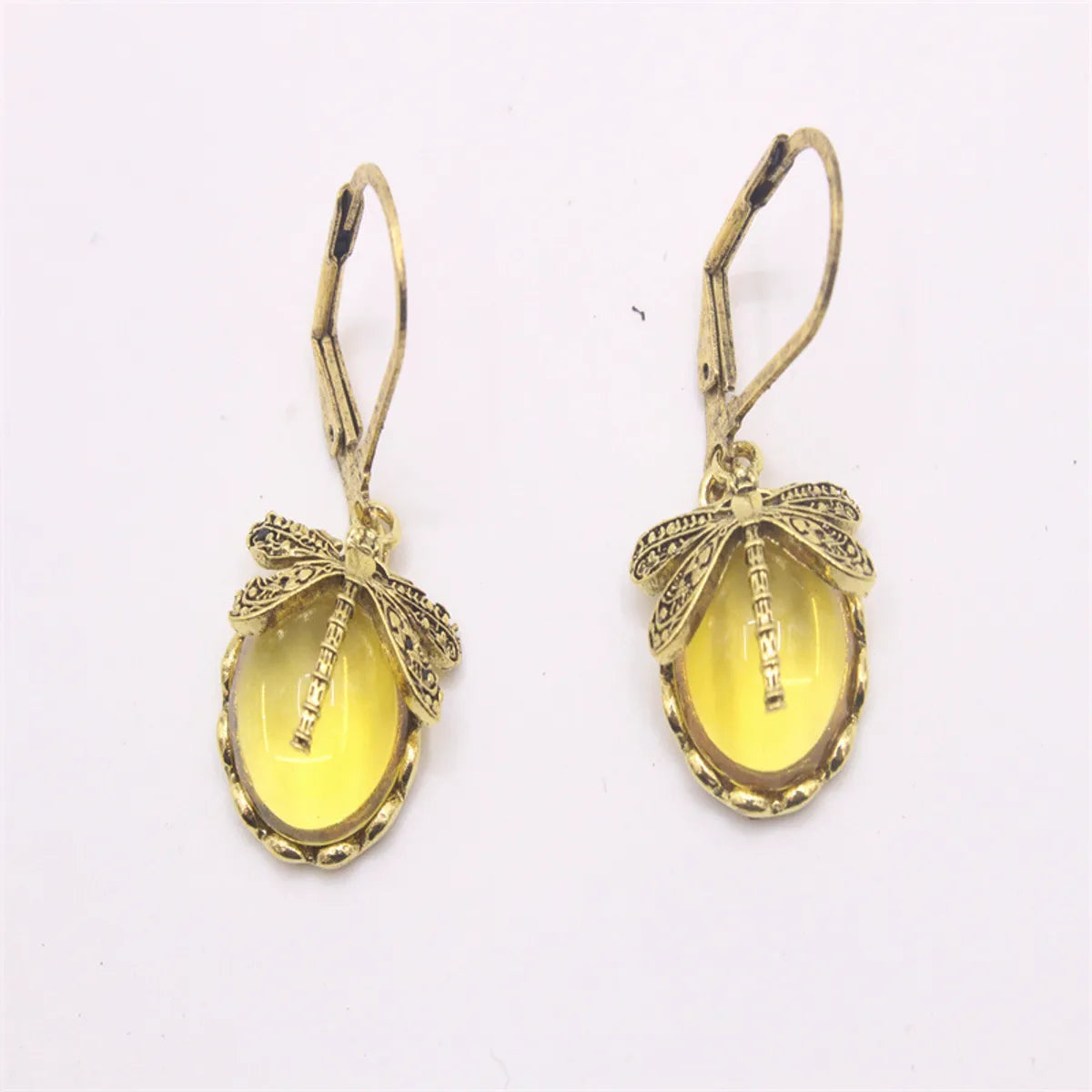 1 Pair Casual Ethnic Style Oval Dragonfly Plating Inlay Alloy Crystal Drop Earrings