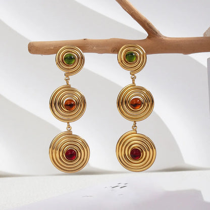 1 Pair Casual Ethnic Style Round Inlay Iron Artificial Gemstones Drop Earrings