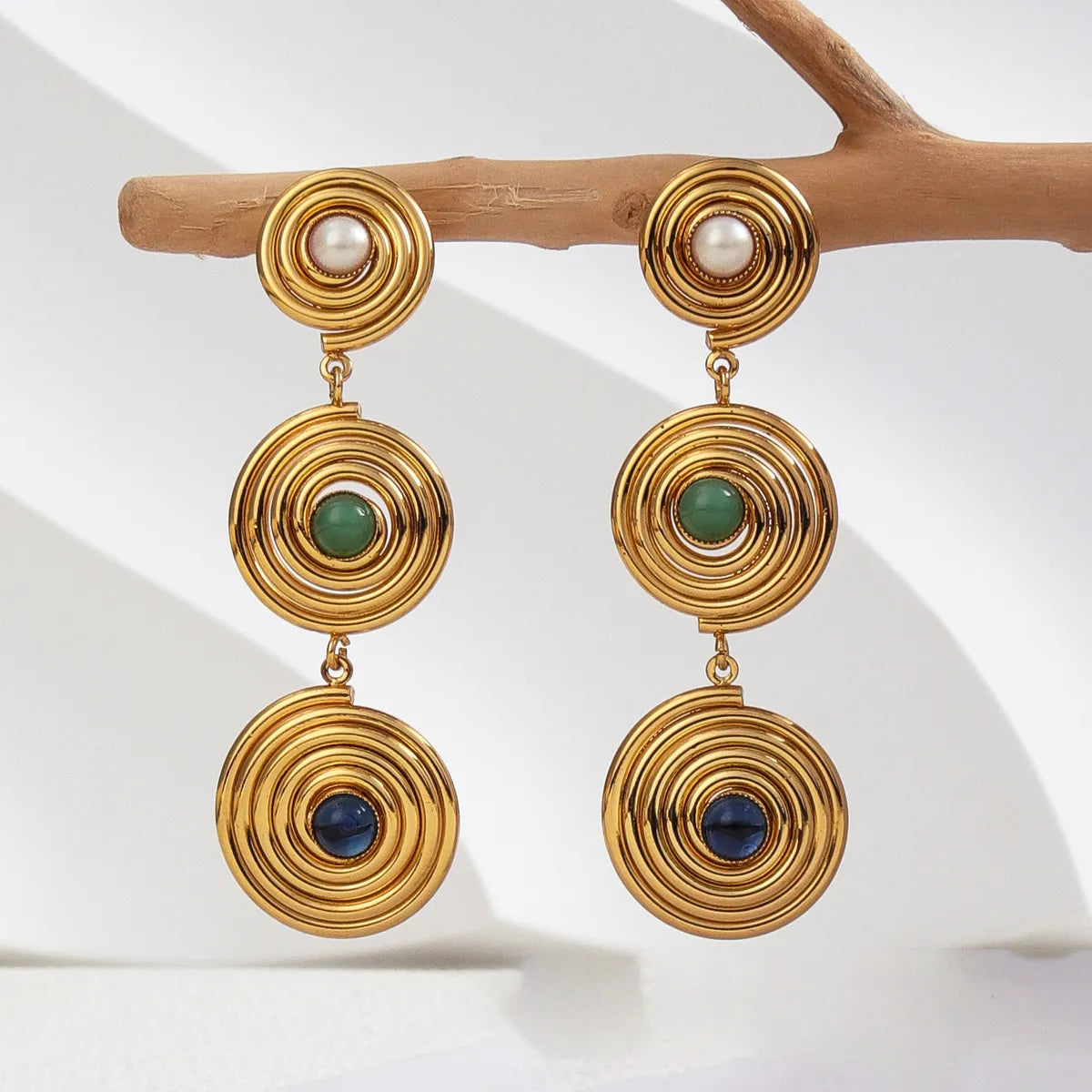 1 Pair Casual Ethnic Style Round Inlay Iron Artificial Gemstones Drop Earrings