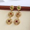 1 Pair Casual Ethnic Style Round Inlay Iron Artificial Gemstones Drop Earrings