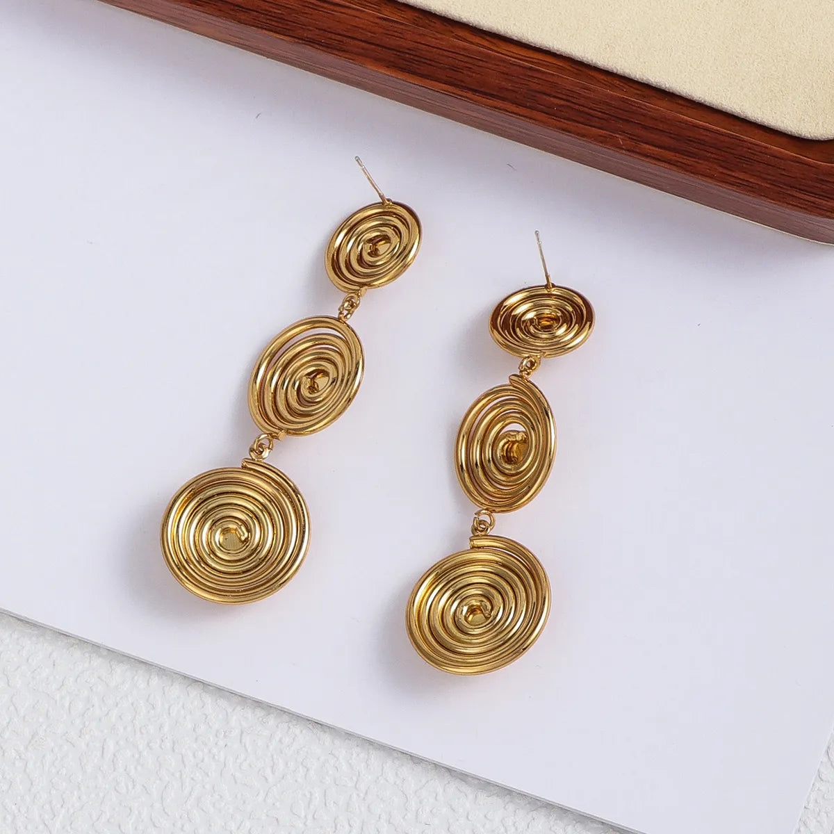 1 Pair Casual Ethnic Style Round Inlay Iron Artificial Gemstones Drop Earrings