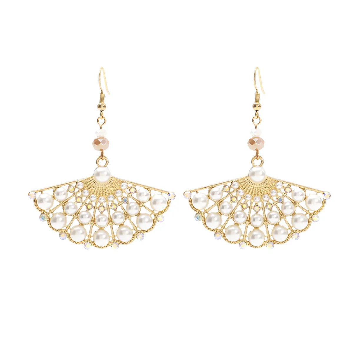 1 Pair Casual Ethnic Style Sector Hollow Out Inlay Alloy Artificial Pearls Rhinestones Drop Earrings