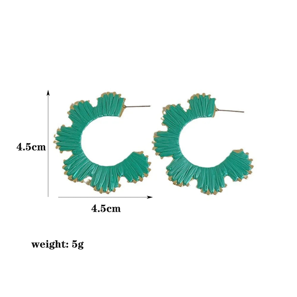 1 Pair Casual Ethnic Style Simple Style C Shape Flower Synthetic Fibre Alloy Ear Studs