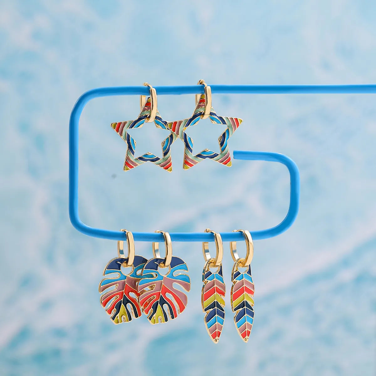 1 Pair Casual Ethnic Style Star Leaves Enamel Alloy Drop Earrings