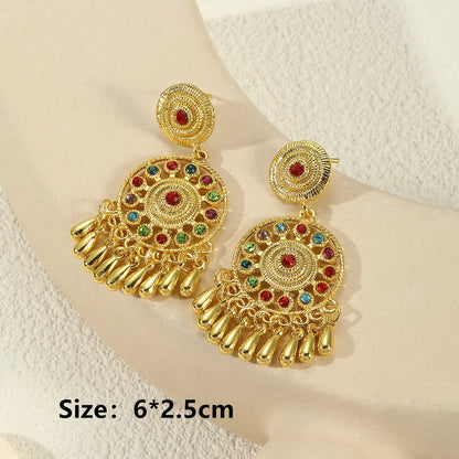 1 Pair Casual Ethnic Style Water Droplets Flower Inlay Alloy Rhinestones Drop Earrings