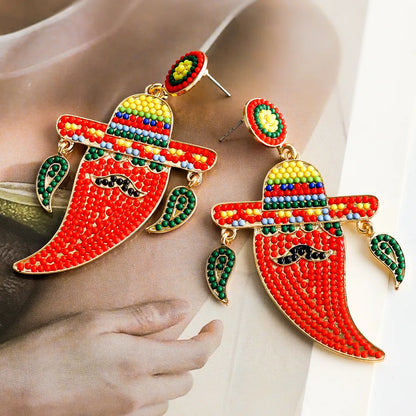 1 Pair Casual Exaggerated Ethnic Style Cactus Inlay Alloy Resin Drop Earrings