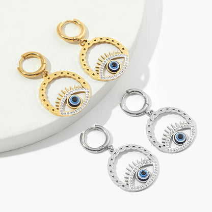 1 Pair Casual Eye Polishing Plating Inlay 201 Stainless Steel Rhinestones 18K Gold Plated Drop Earrings