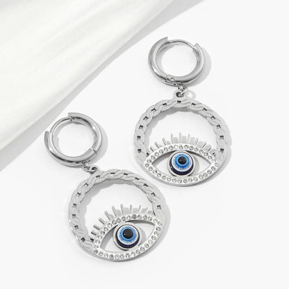 1 Pair Casual Eye Polishing Plating Inlay 201 Stainless Steel Rhinestones 18K Gold Plated Drop Earrings