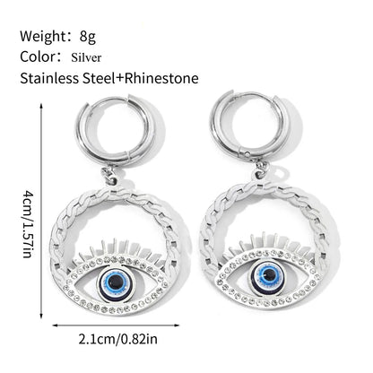 1 Pair Casual Eye Polishing Plating Inlay 201 Stainless Steel Rhinestones 18K Gold Plated Drop Earrings