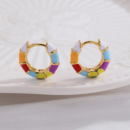 1 Pair Casual Fashion Round Enamel Plating Copper 14k Gold Plated Earrings