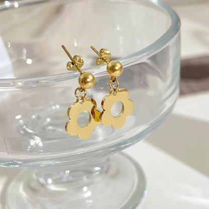 1 Pair Casual Flower Flowers 304 Stainless Steel 16K Gold Plated White Gold Plated Gold Plated Drop Earrings