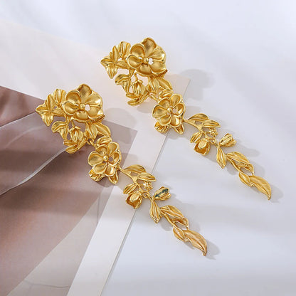 1 Pair Casual Flower Plating Alloy Gold Plated Drop Earrings