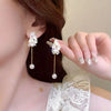 1 Pair Casual Flower Tassel Pearl Inlay Alloy Rhinestones Drop Earrings