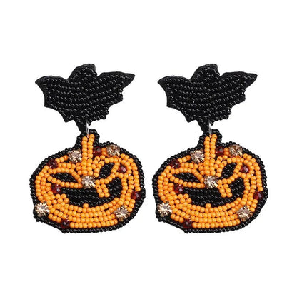 1 Pair Casual Funny Pumpkin Emoji Face Beaded Plastic Resin Drop Earrings