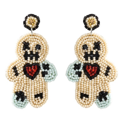 1 Pair Casual Funny Pumpkin Emoji Face Beaded Plastic Resin Drop Earrings