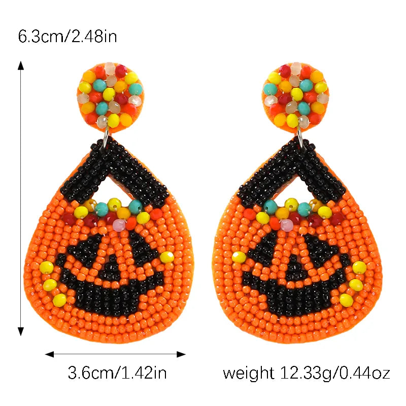 1 Pair Casual Funny Pumpkin Emoji Face Beaded Plastic Resin Drop Earrings