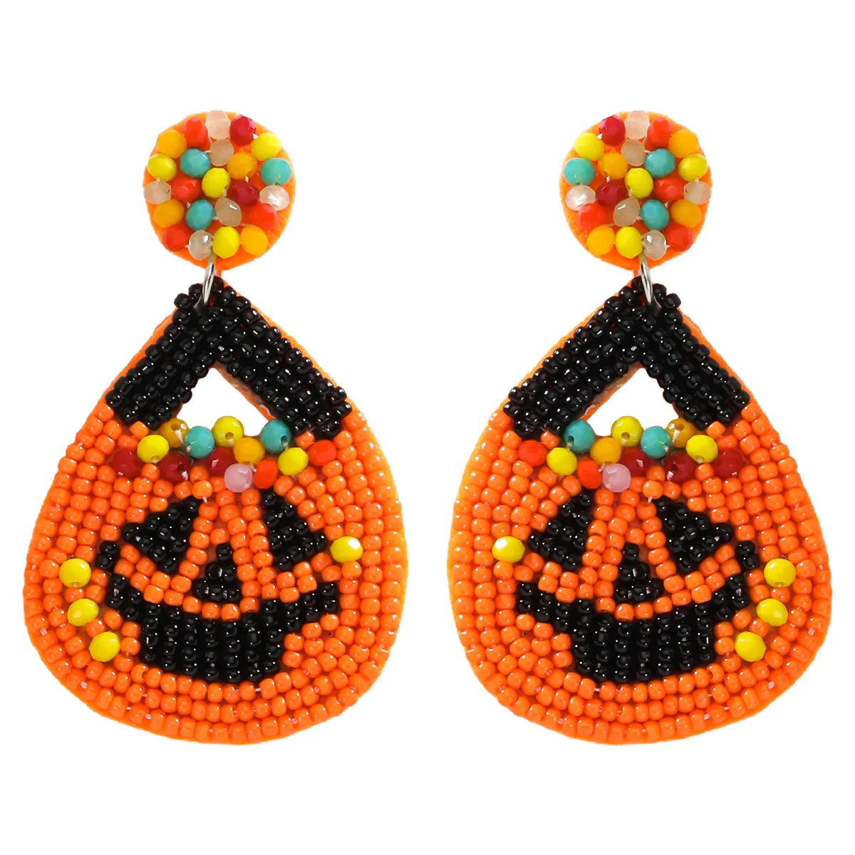 1 Pair Casual Funny Pumpkin Emoji Face Beaded Plastic Resin Drop Earrings