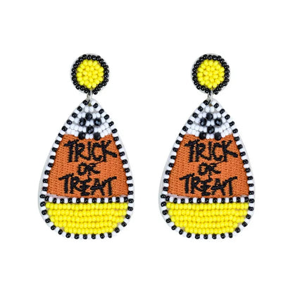 1 Pair Casual Funny Pumpkin Emoji Face Beaded Plastic Resin Drop Earrings