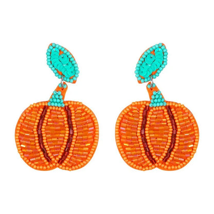 1 Pair Casual Funny Pumpkin Emoji Face Beaded Plastic Resin Drop Earrings