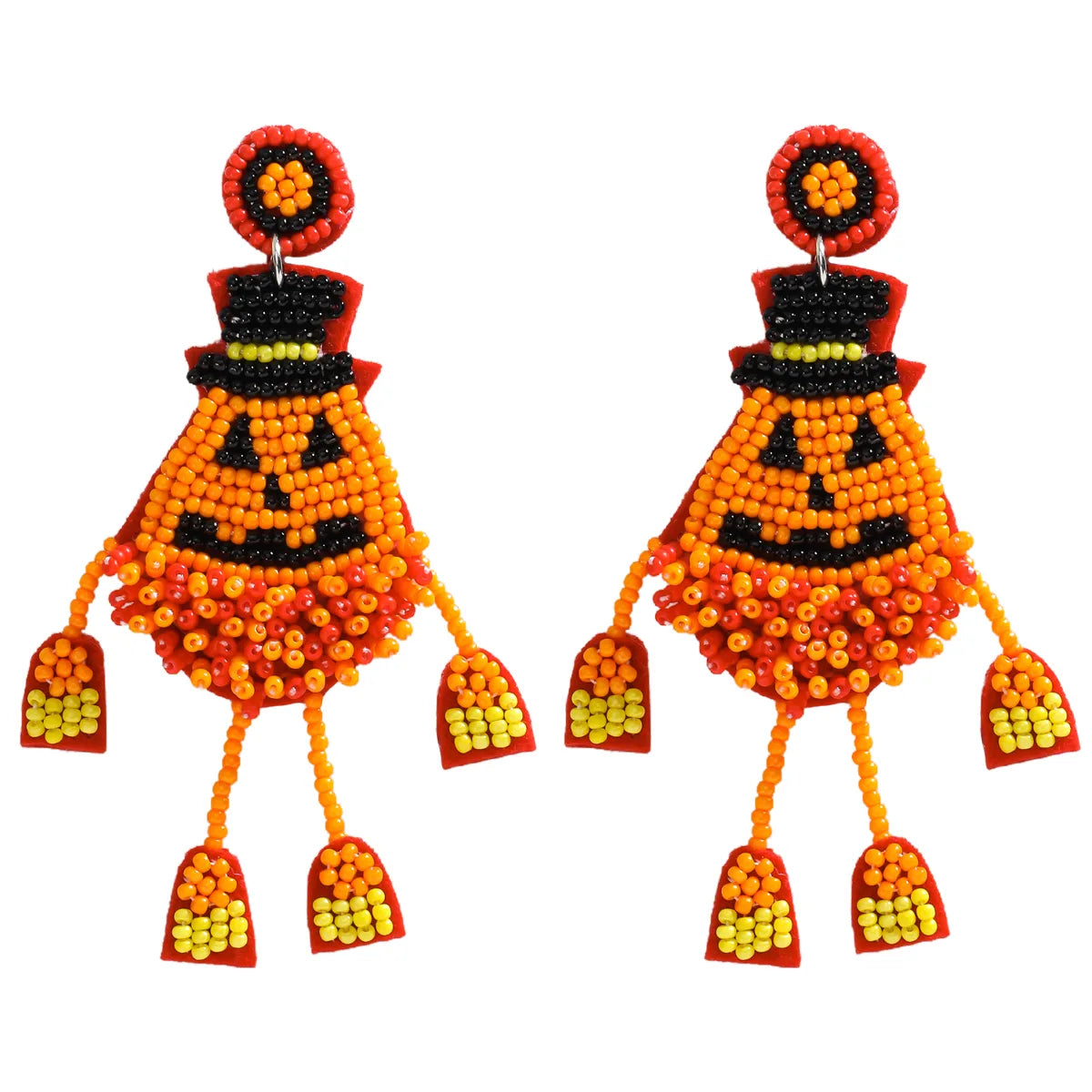 1 Pair Casual Funny Pumpkin Emoji Face Beaded Plastic Resin Drop Earrings