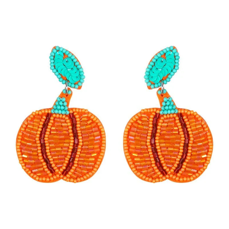 1 Pair Casual Funny Pumpkin Emoji Face Beaded Plastic Resin Drop Earrings