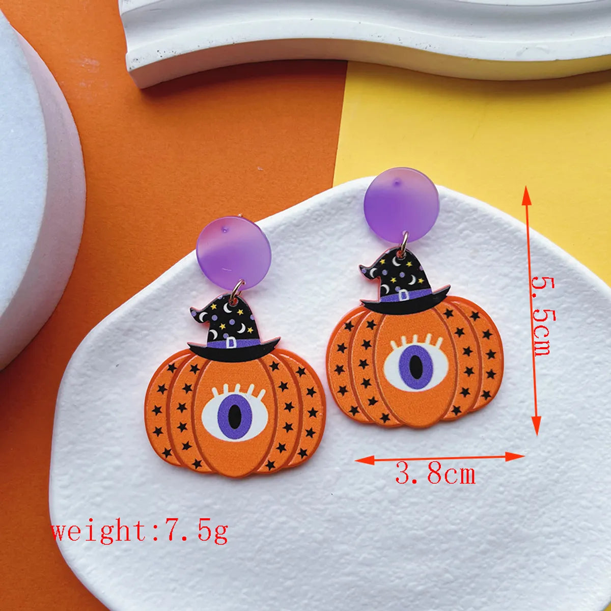 1 Pair Casual Funny Pumpkin Skull Ghost Printing Arylic Drop Earrings