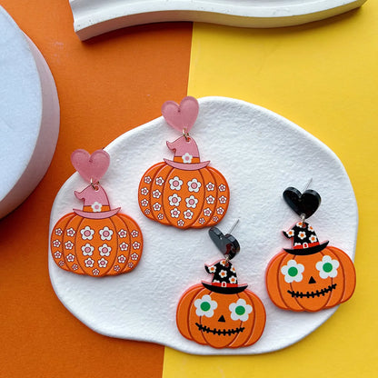 1 Pair Casual Funny Pumpkin Skull Ghost Printing Arylic Drop Earrings