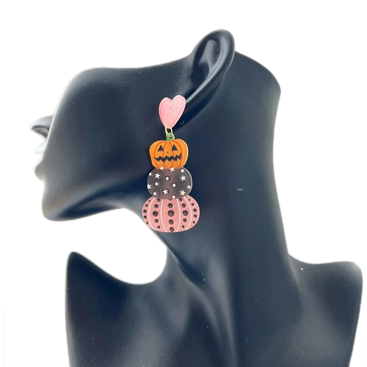 1 Pair Casual Funny Shiny Pumpkin Skull Ghost Printing Inlay Arylic Rhinestones Drop Earrings