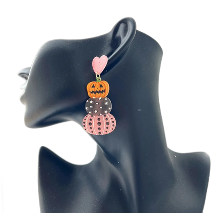 1 Pair Casual Funny Shiny Pumpkin Skull Ghost Printing Inlay Arylic Rhinestones Drop Earrings