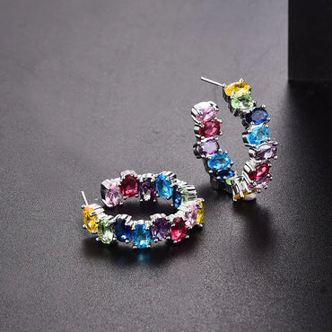 1 Pair Casual Geometric Copper Artificial Crystal Glass Zircon White Gold Plated Ear Studs