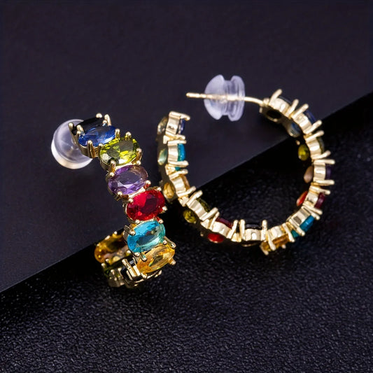 1 Pair Casual Geometric Copper Artificial Crystal Glass Zircon White Gold Plated Ear Studs